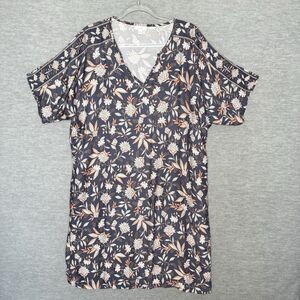 Pure J Jill Dress Size Medium‎ M Gray Floral Knee Length Lenzing Boho Shift
